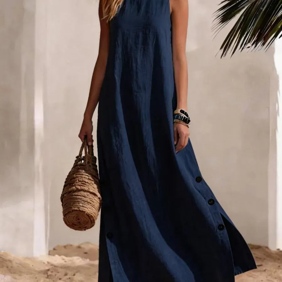 Women's Linen-Blend Sleeveless Slit Maxi Dress