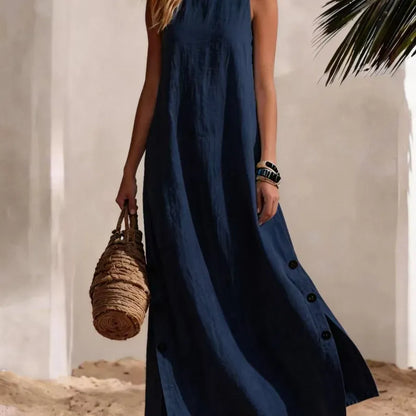 Women's Linen-Blend Sleeveless Slit Maxi Dress