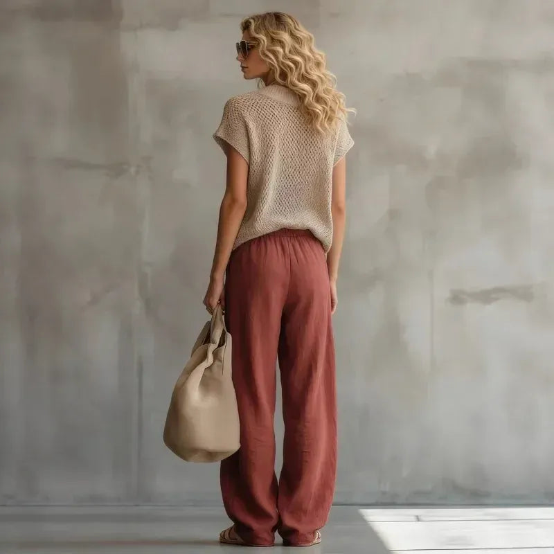 Women's Linen-Blend Knit Bohemian Vintage Pants Set