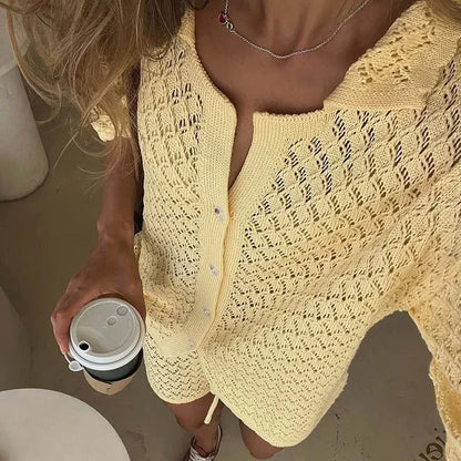 Women's Lace Crochet Sheer Shorts Set