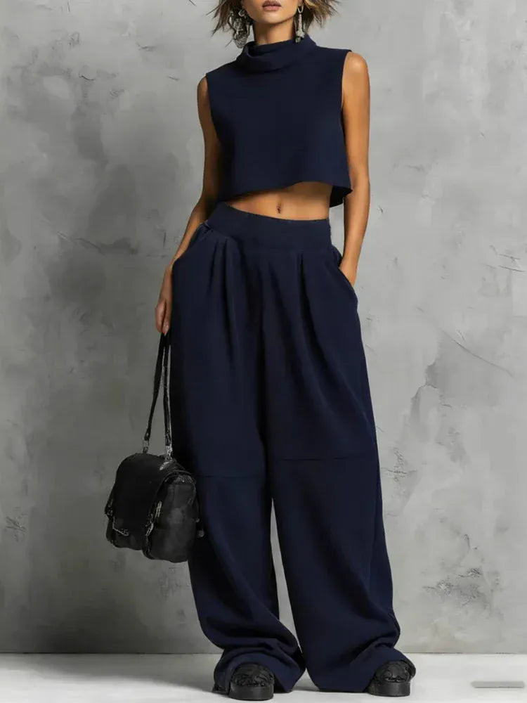 Women's Sleeveless Relaxed-Fit Pocketed Pants Set