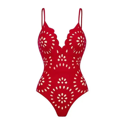 Women's Lace-Detail Solid-Color Backless Beach Two-Piece Set