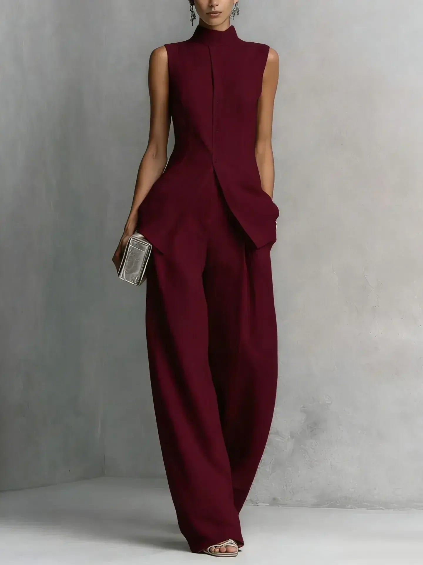 Women's Linen-Blend Vintage Sleeveless High-Waisted Pants Set