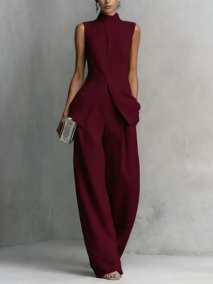 Women's Linen-Blend Vintage Sleeveless High-Waisted Pants Set