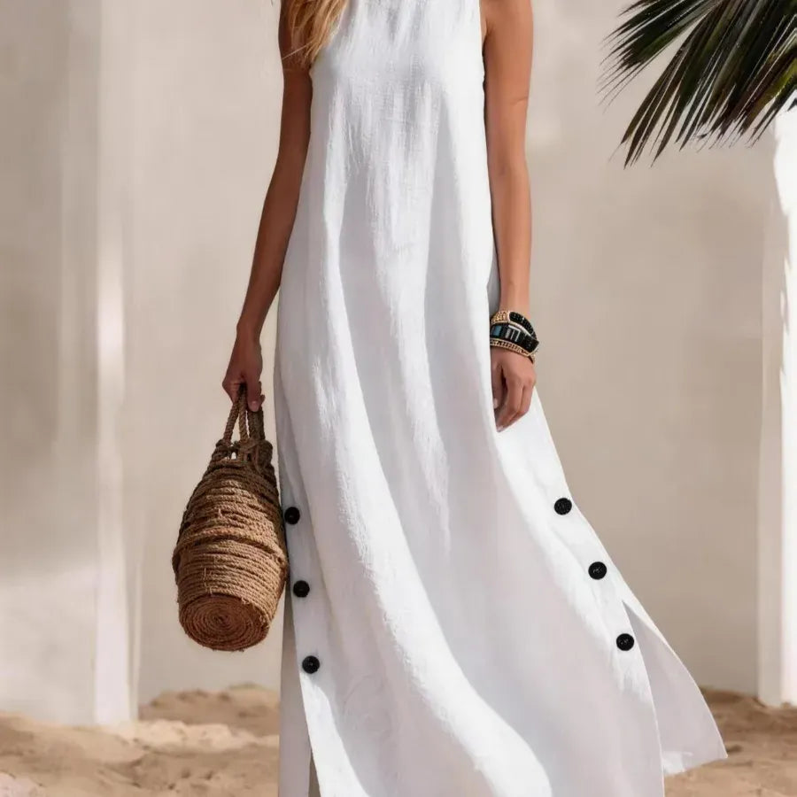 Women's Linen-Blend Sleeveless Slit Maxi Dress