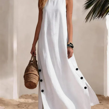 Women's Linen-Blend Sleeveless Slit Maxi Dress