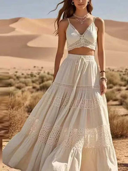 Women's Lace Cut-Out Skirt Set