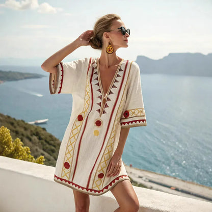 Women's Bohemian Vintage V-Neck Dress