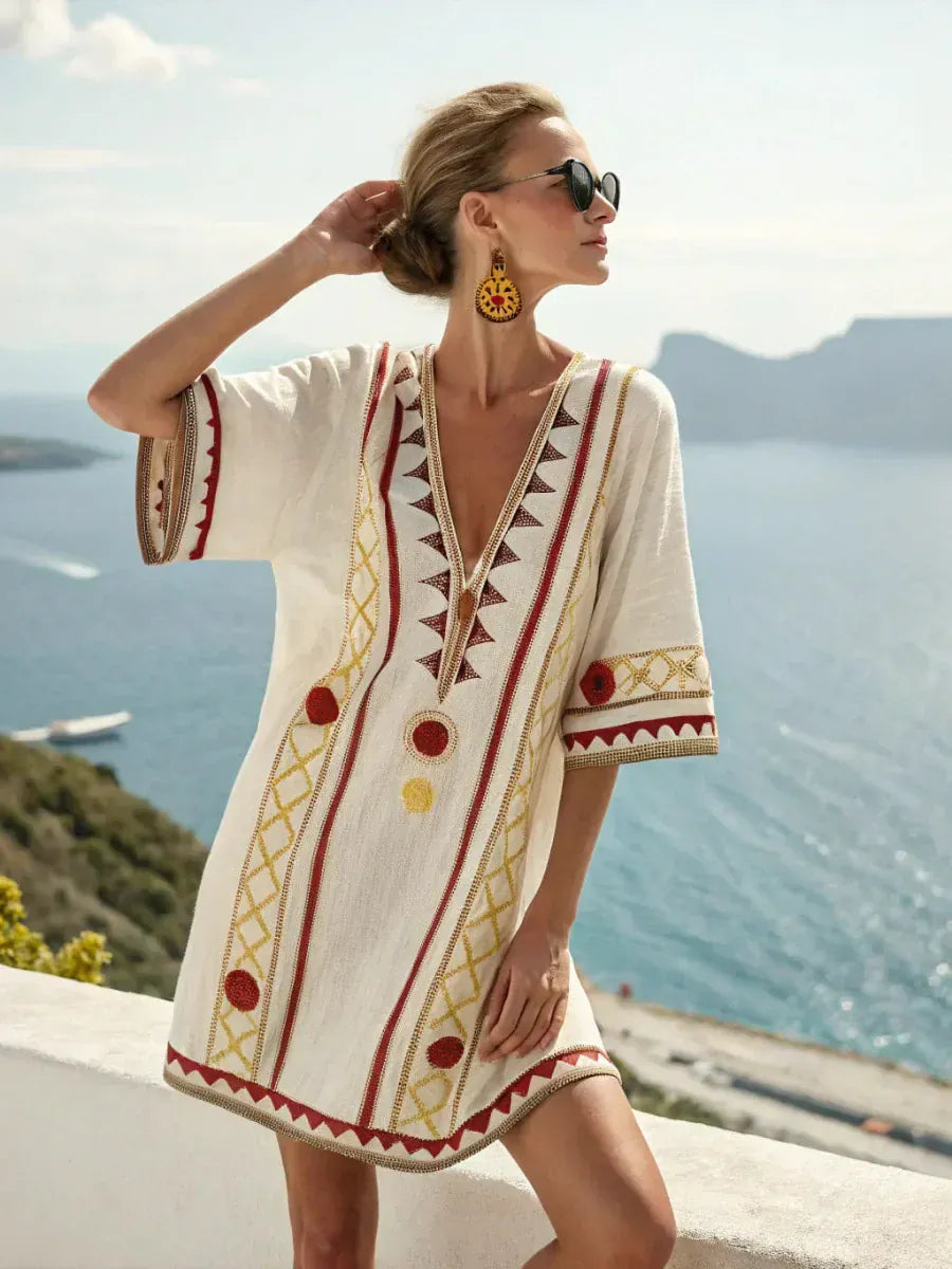 Women's Striped Vintage V-Neck Strappy Mini Dress