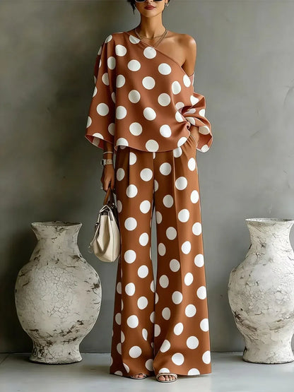 Women's Off-Shoulder High-Waisted Wide-Leg Printed Pants Set