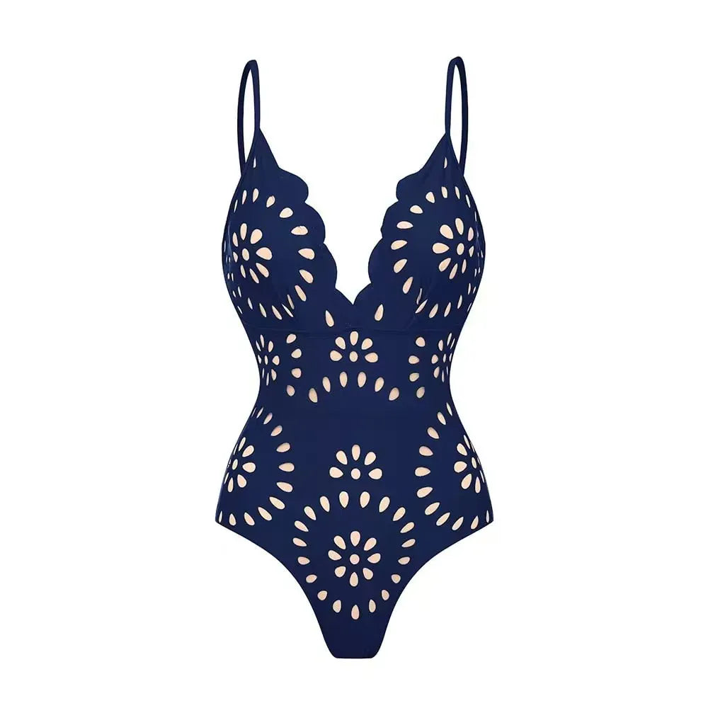 Women's Lace-Detail Solid-Color Backless Beach Two-Piece Set