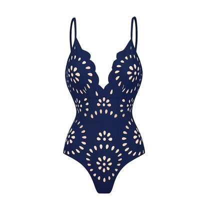 Women's Lace-Detail Solid-Color Backless Beach Two-Piece Set