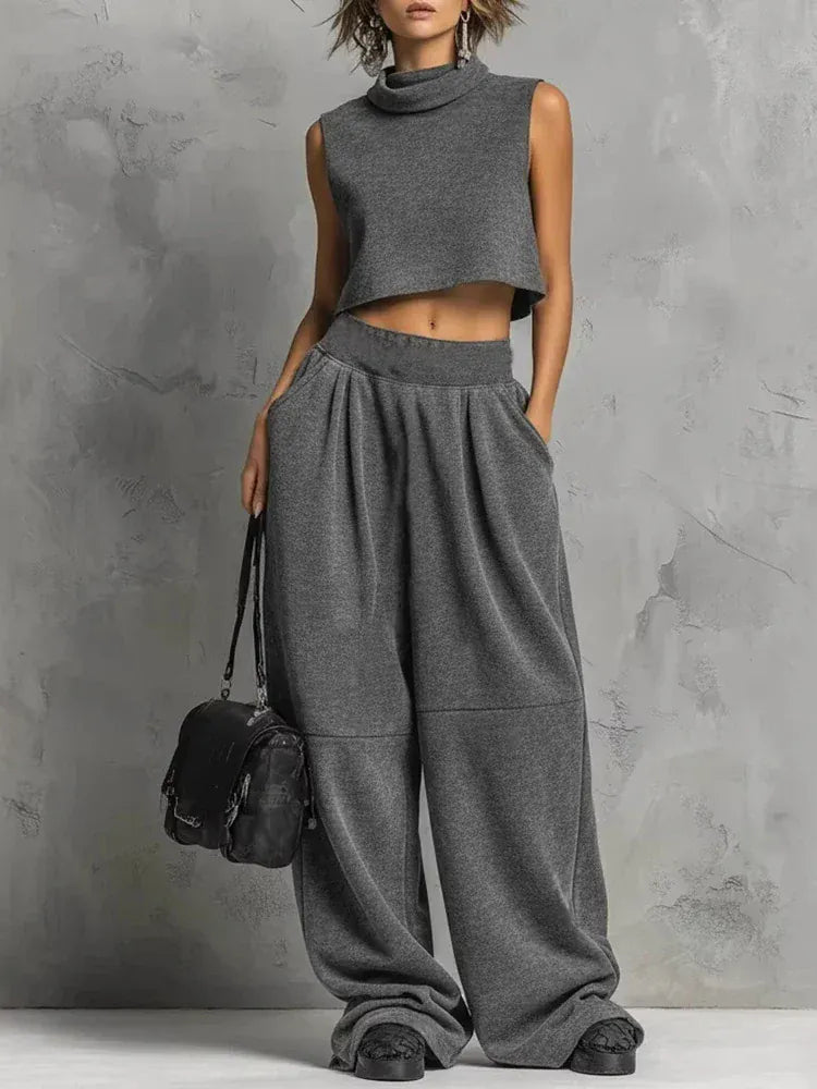 Women's Sleeveless Relaxed-Fit Pocketed Pants Set