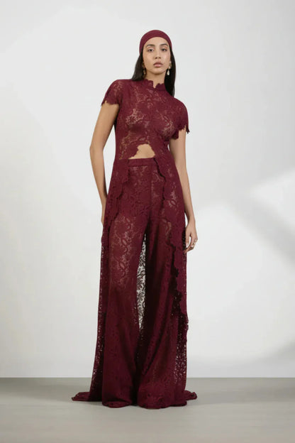 Women's Vacation Lace Mesh-Detail Sleeveless Pants Set