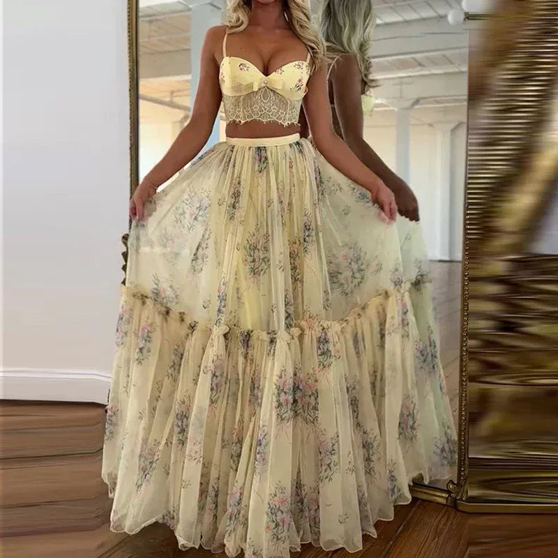 Women's Lace Strapless Skirt Set