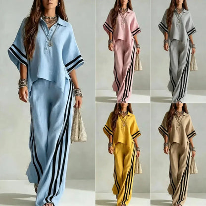 Women's Striped Relaxed-Fit Pants Two-Piece Set