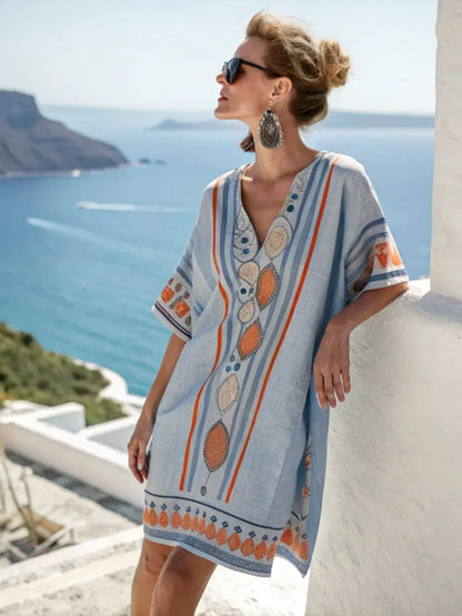 Women's Striped Vintage V-Neck Strappy Mini Dress