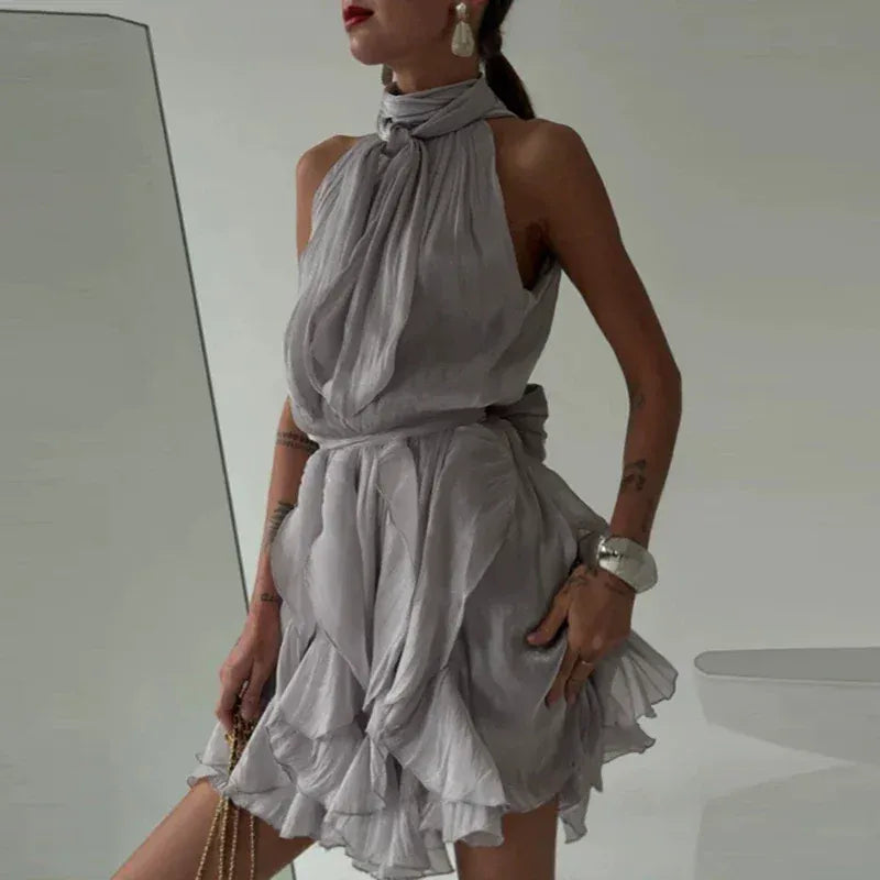 Women's Strappy Sleeveless Draped Mini Occasion Dress