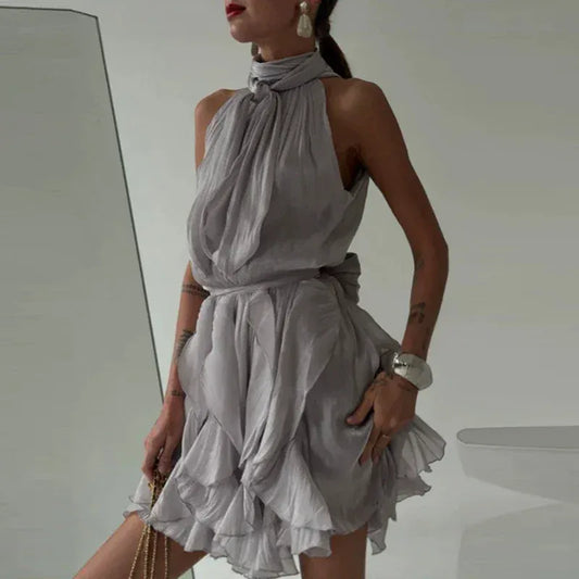 Women's Strappy Sleeveless Draped Mini Occasion Dress