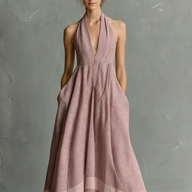 Women's Striped Sleeveless High-Waisted Maxi Dress