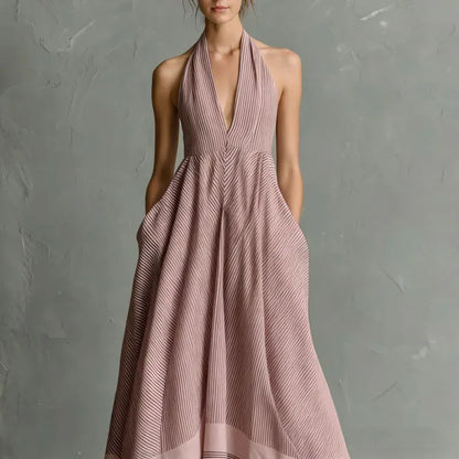 Women's Striped Sleeveless High-Waisted Maxi Dress