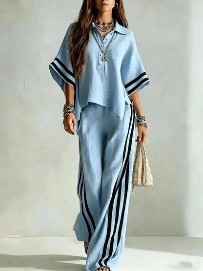 Women's Striped Relaxed-Fit Pants Two-Piece Set