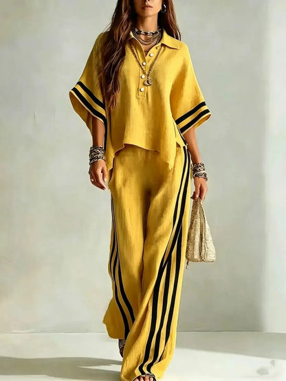 Women's Striped Relaxed-Fit Pants Two-Piece Set