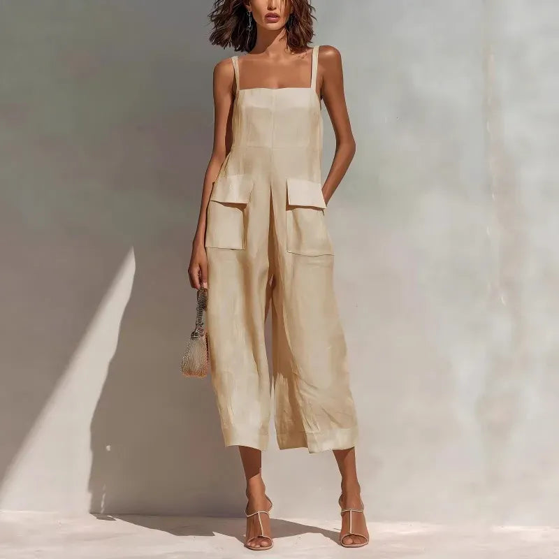Women's Cotton-Linen Sleeveless Relaxed-Fit Vintage Jumpsuit