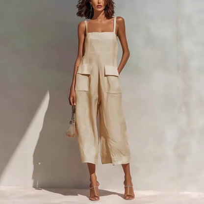 Women's Cotton-Linen Sleeveless Relaxed-Fit Vintage Jumpsuit