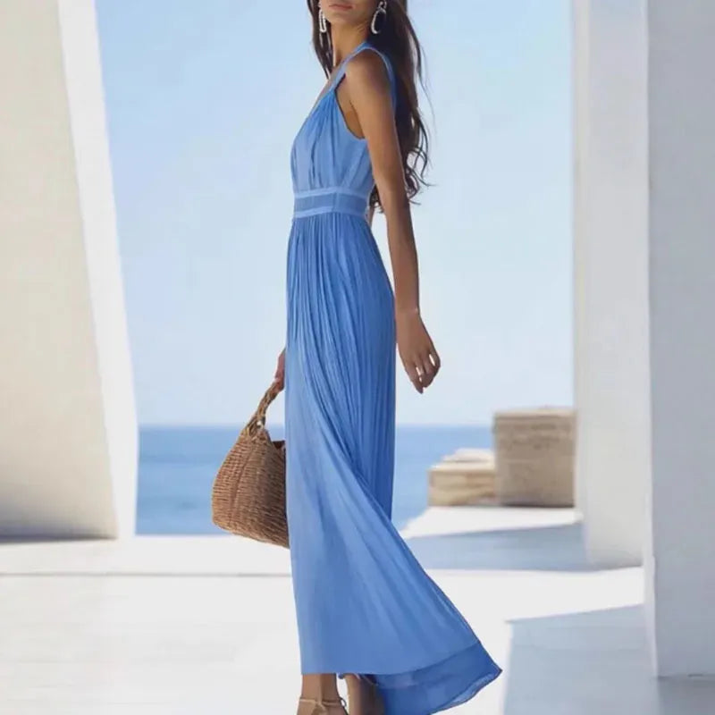 Women's Bohemian V-Neck Strappy Sleeveless Maxi Dress