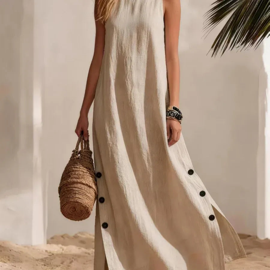 Women's Linen-Blend Sleeveless Slit Maxi Dress