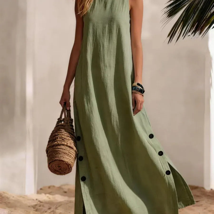 Women's Linen-Blend Sleeveless Slit Maxi Dress