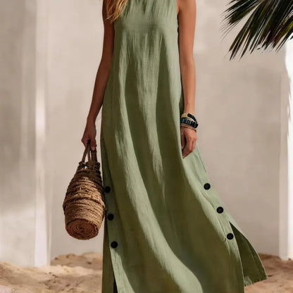 Women's Linen-Blend Sleeveless Slit Maxi Dress