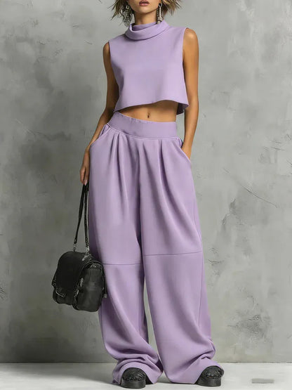 Women's Sleeveless Relaxed-Fit Pocketed Pants Set