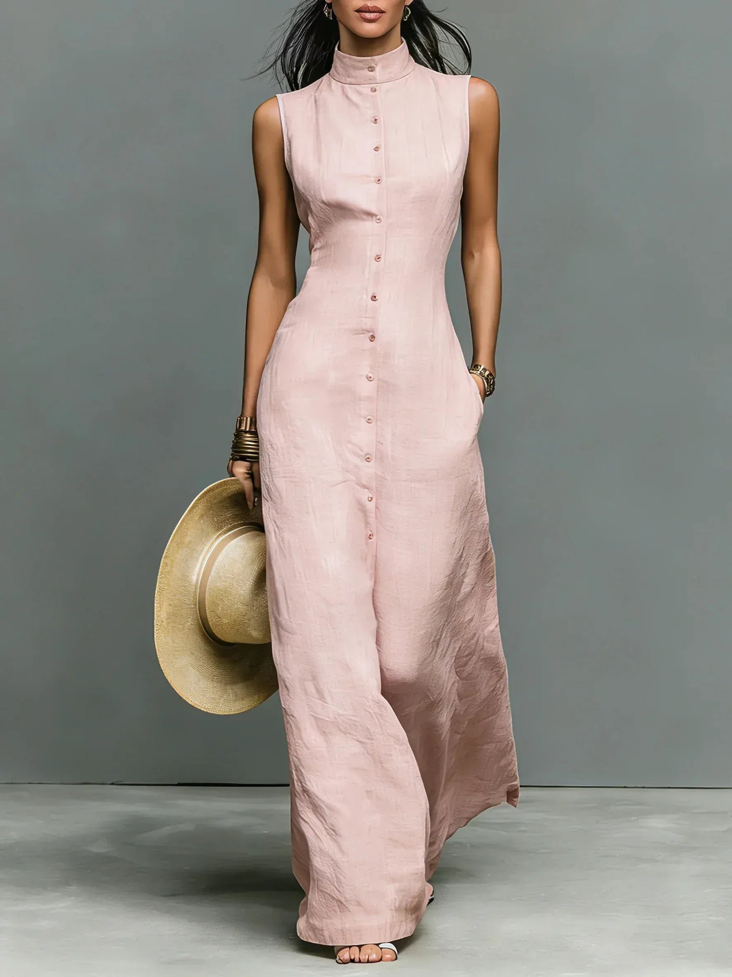 Women's Linen-Blend Sleeveless Pocketed Mini Dress