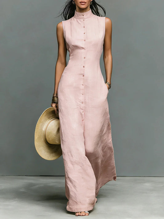 Women's Linen-Blend Sleeveless Pocketed Mini Dress