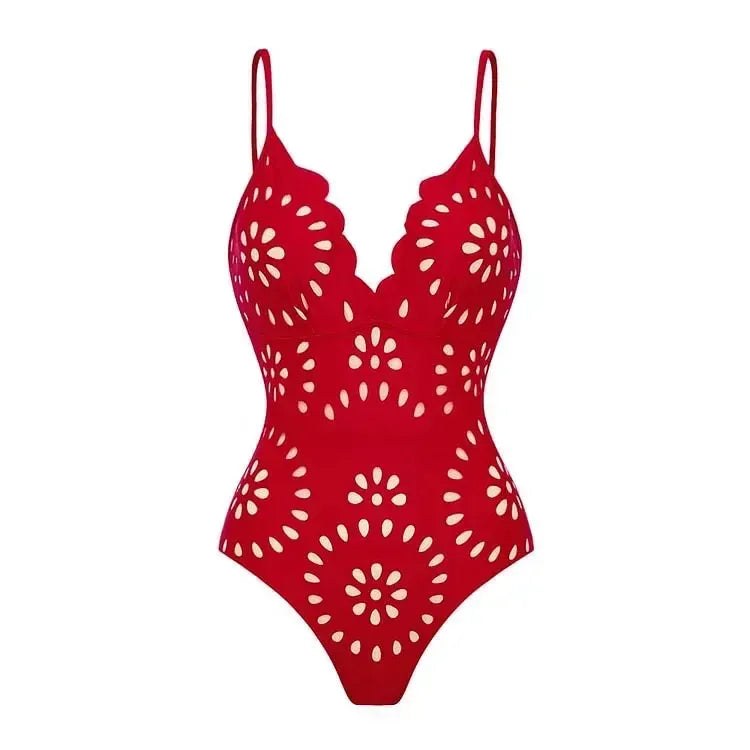 Women's Lace-Detail Solid-Color Backless Beach Two-Piece Set