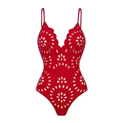 Women's Lace-Detail Solid-Color Backless Beach Two-Piece Set