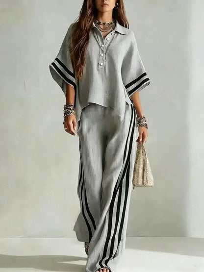 Women's Striped Relaxed-Fit Pants Two-Piece Set
