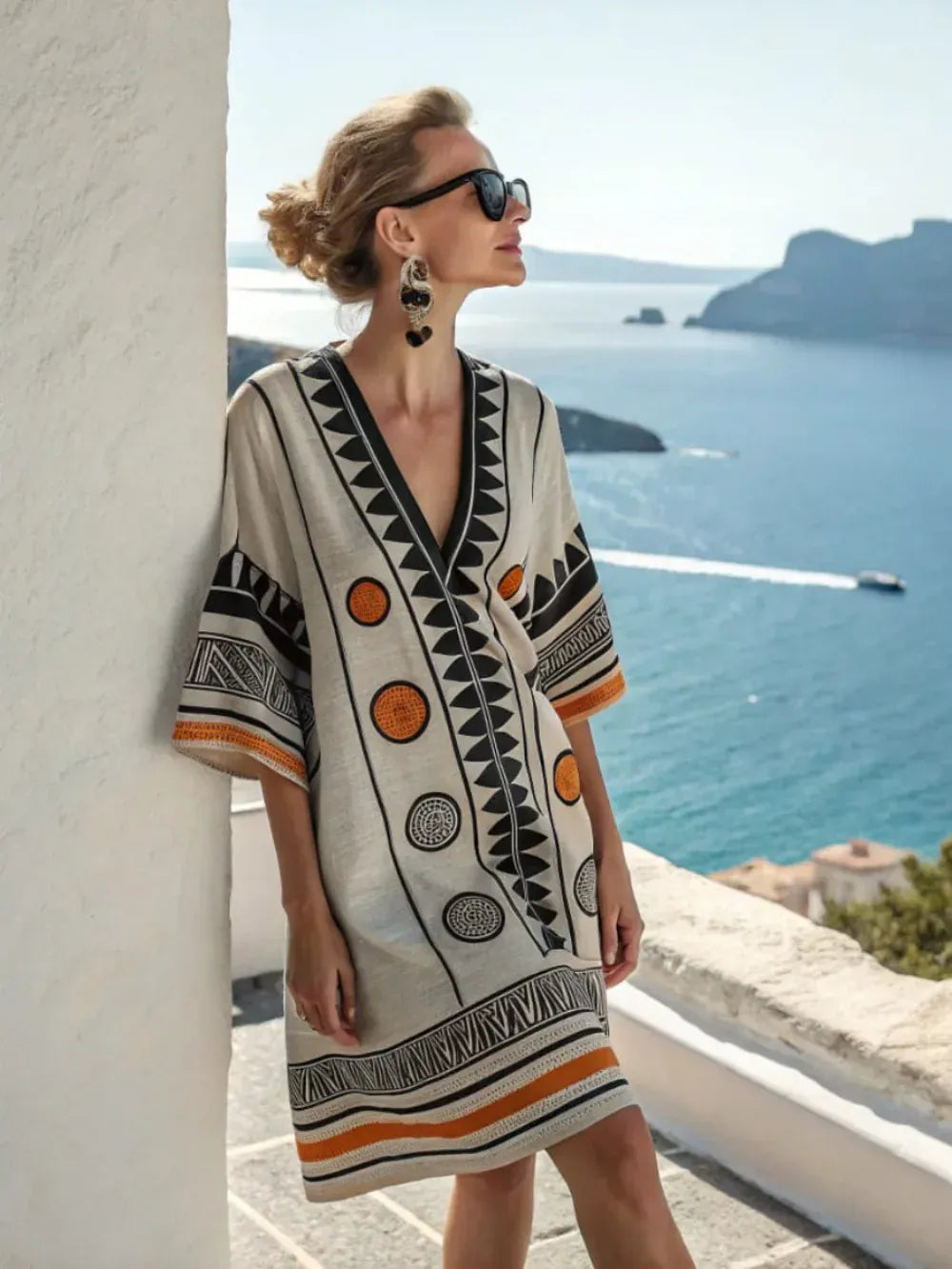 Women's Striped Vintage V-Neck Strappy Mini Dress
