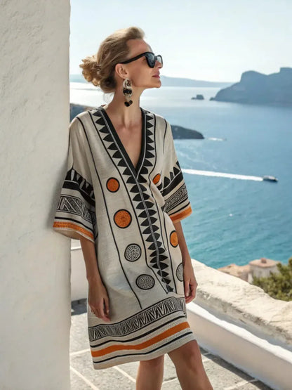 Women's Striped Vintage V-Neck Strappy Mini Dress