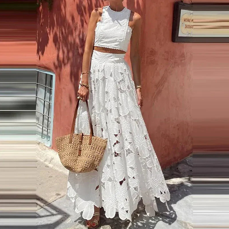 Women's Sleeveless Pleated Skirt Set