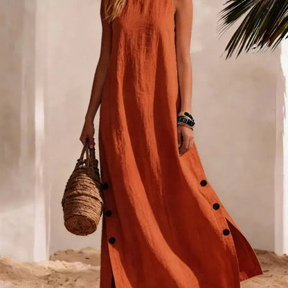 Women's Linen-Blend Sleeveless Slit Maxi Dress