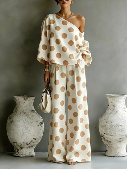 Women's Off-Shoulder High-Waisted Wide-Leg Printed Pants Set