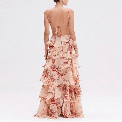 Women's Bohemian V-Neck Sleeveless Ruffle Maxi Dress