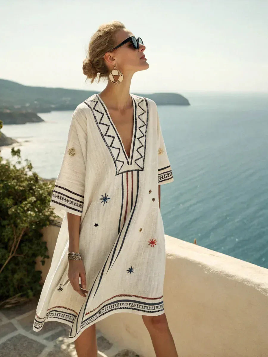 Women's Striped Vintage V-Neck Strappy Mini Dress