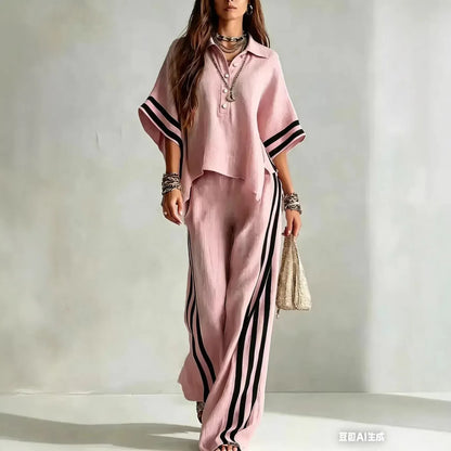 Women's Striped Relaxed-Fit Pants Two-Piece Set