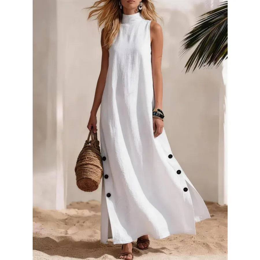Women's Linen-Blend Sleeveless Slit Maxi Dress