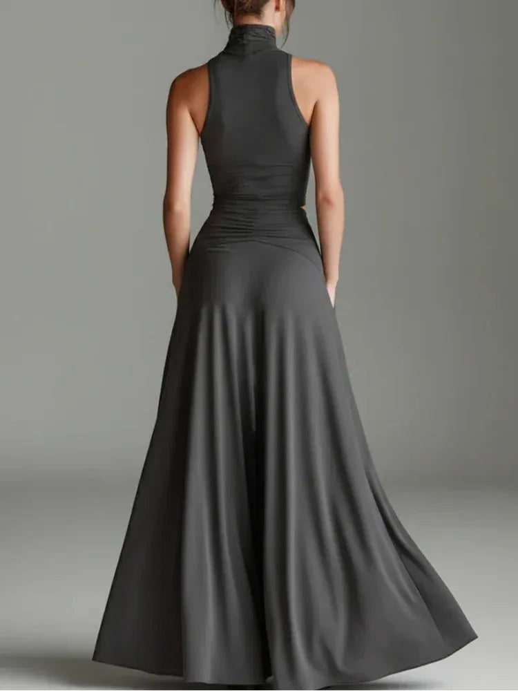 Women's Sleeveless High-Waisted Pocketed Cut-Out Maxi Occasion Dress