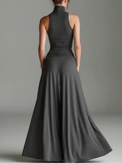 Women's Sleeveless High-Waisted Pocketed Cut-Out Maxi Occasion Dress